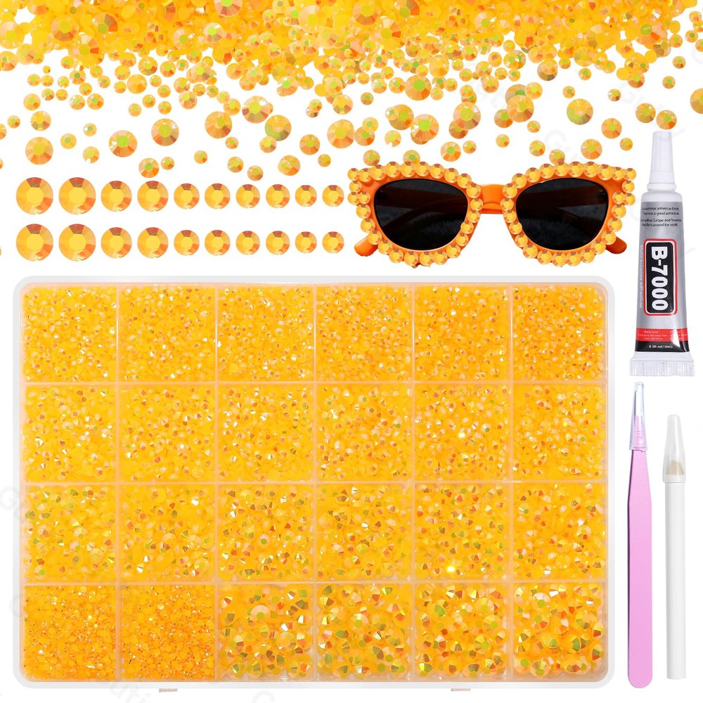 21000Pcs Orange Yellow Rhinestones for Bedazzling Kit, Mix Sizes Jelly Bedazzling Resin Gems, Yellow Gems Bedazzling for Crafting, Flatback Resin Rhinestones for Craft DIY Face Makeup