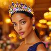 Yean Light Up Rhinestone Crown Gold Baroque Crowns Tiaras Queen Bridal Hair Accessories for Women (Gold+Blue, One Size) view 4