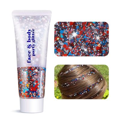 Body Face Glitter for Women Girls - Temporary Face Tattoos, Waterproof No Skin Irritation, for Singer Concerts Mermaid Festival Sequins Teen Makeup (Fourth of July Body Glitter)