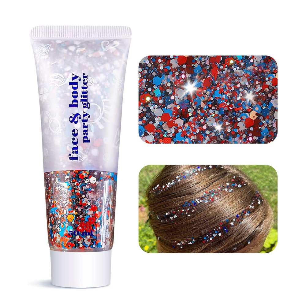 Body Face Glitter for Women Girls - Temporary Face Tattoos, Waterproof No Skin Irritation, for Singer Concerts Mermaid Festival Sequins Teen Makeup (Fourth of July Body Glitter)