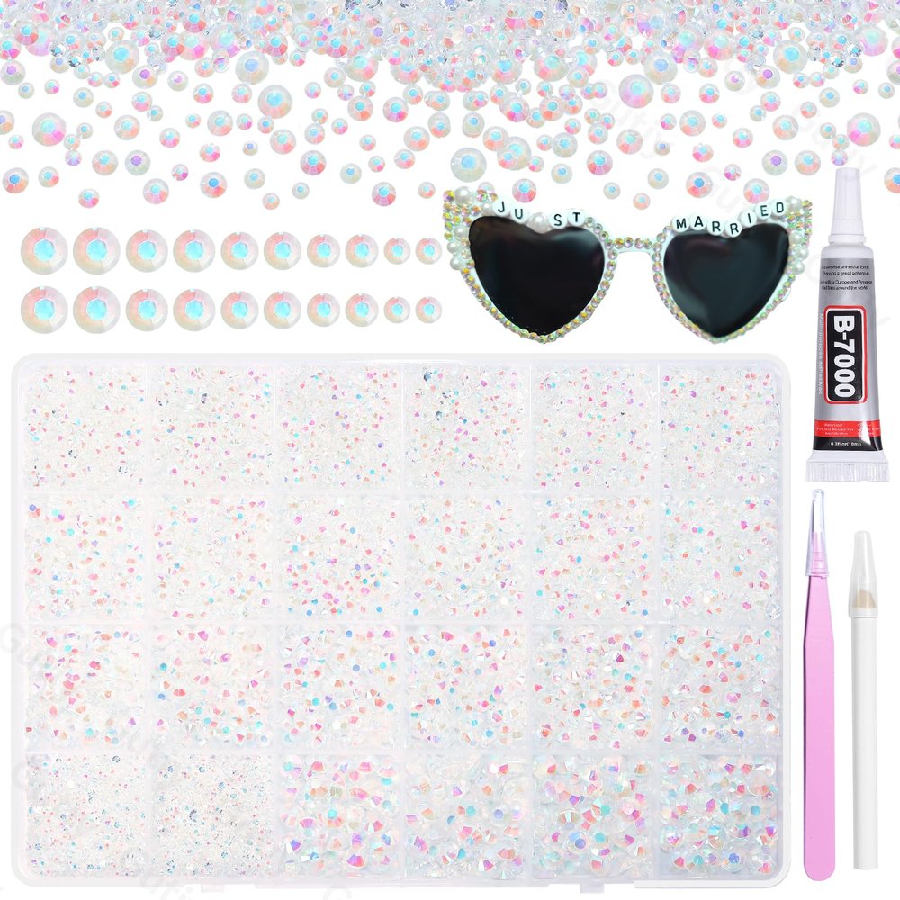 21000Pcs Clear AB Rhinestones for Bedazzling Kit, Mix Sizes Jelly Bedazzling Resin Gems, Clear AB Gems Bedazzling for Crafting, Flatback Resin Rhinestones for Craft DIY Face Makeup