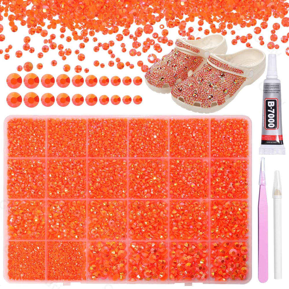 21000Pcs Neon Orange AB Rhinestones for Bedazzling Kit, Mix Sizes Jelly Bedazzling Resin Gems, Neon Orange Gems Bedazzling for Crafting, Flatback Resin Rhinestones for Craft DIY Face Makeup