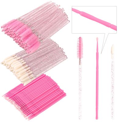 300 Pack Disposable Spoolies Brushes Sets Mascara Wand Lip Brushes Bamboo pole-shaped Handle Cotton Swab for Eyebrow Eyelash Extension Tattoo Lipstick Applicator(Pink)