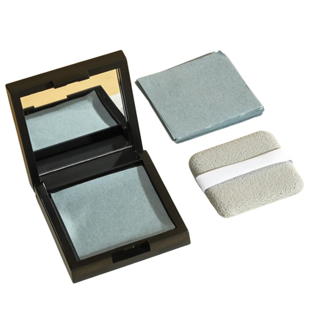 CATIEBYE Portable Oil Absorbing with Mirror and Powder Puff for Women Compact Face Blotting Paper Controls Shine Shrinks Pores Makeup Friendly for Daily Use