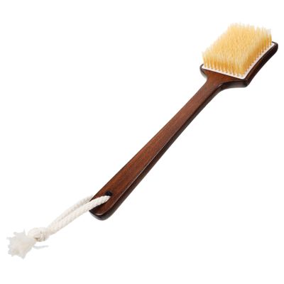 ASAKKURA Wooden Handle Bath Brush with Soft Pig Bristle for Shower Gentle Back Scrubber Body Scrub Brush with Long Handle for Wet and Dry Use