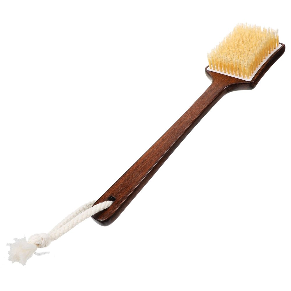 ASAKKURA Wooden Handle Bath Brush with Soft Pig Bristle for Shower Gentle Back Scrubber Body Scrub Brush with Long Handle for Wet and Dry Use