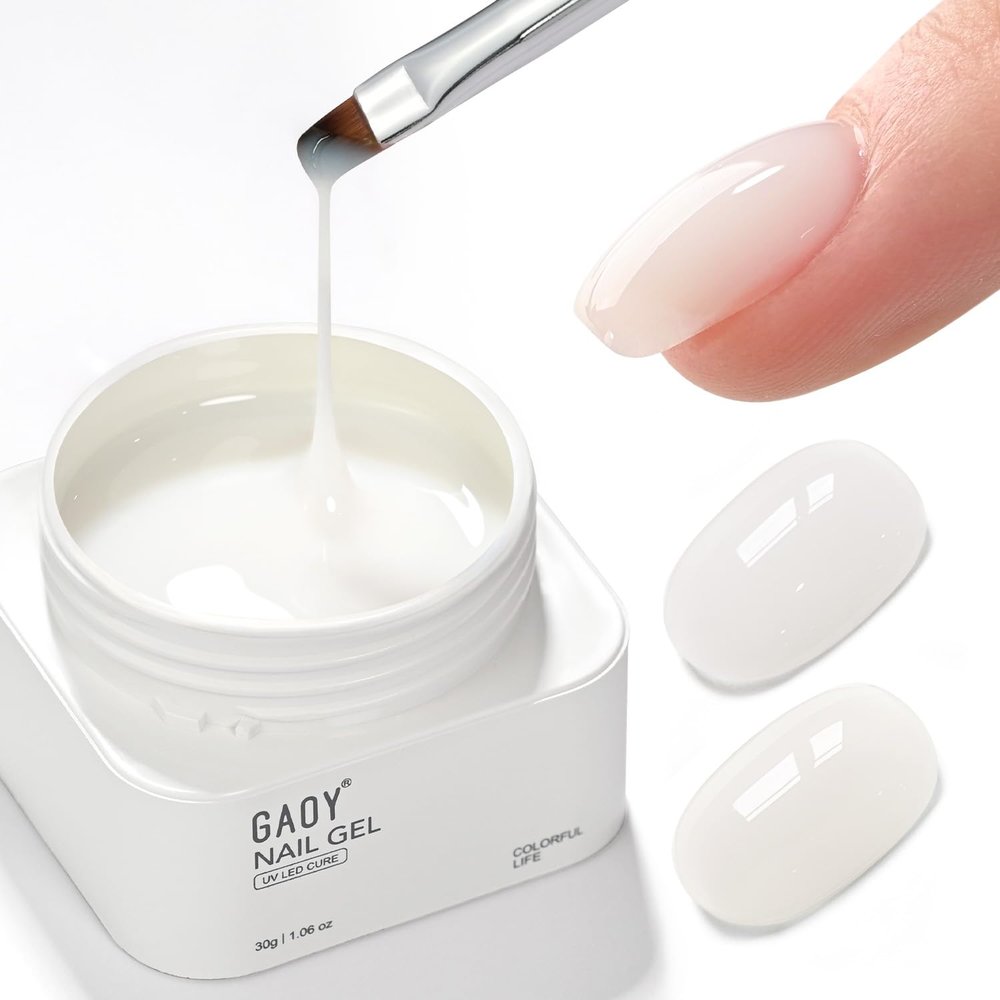 GAOY Colored Nail Builder Base 30g with a Brush, 4-in-1, Milky White