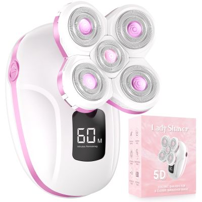 Electric Razors for Women, Rechargeable Rotary Painless Shaver for Legs Bikini Facial Hair Removal, Cordless Womens Trimmer for Lady Grooming, Body Wet/Dry Razor Water Resistant Grooming Kit (Cherry)