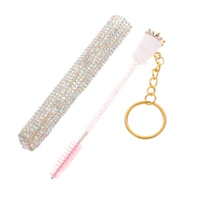 Baluue Portable Tube Mascara Wand Brush with Keyring Easy Clean Eyelash Comb Tool for Travel Multipurpose Lash Brush for Clump Application and Eyebrow Grooming Compact Crystal Handle
