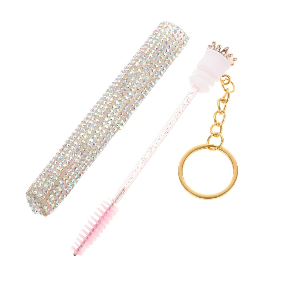 Baluue Portable Tube Mascara Wand Brush with Keyring Easy Clean Eyelash Comb Tool for Travel Multipurpose Lash Brush for Clump Application and Eyebrow Grooming Compact Crystal Handle