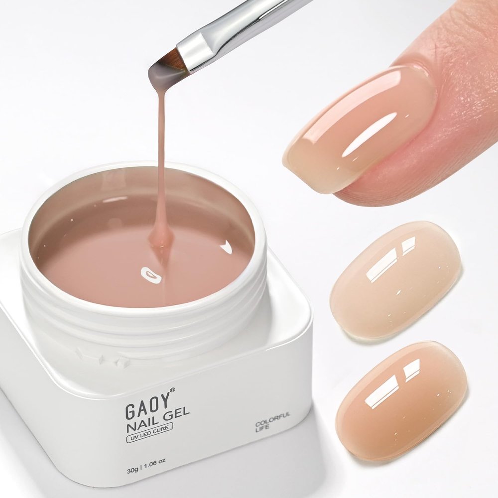 GAOY Colored Nail Builder Base 30g with a Brush, 4-in-1, Tawny Peach