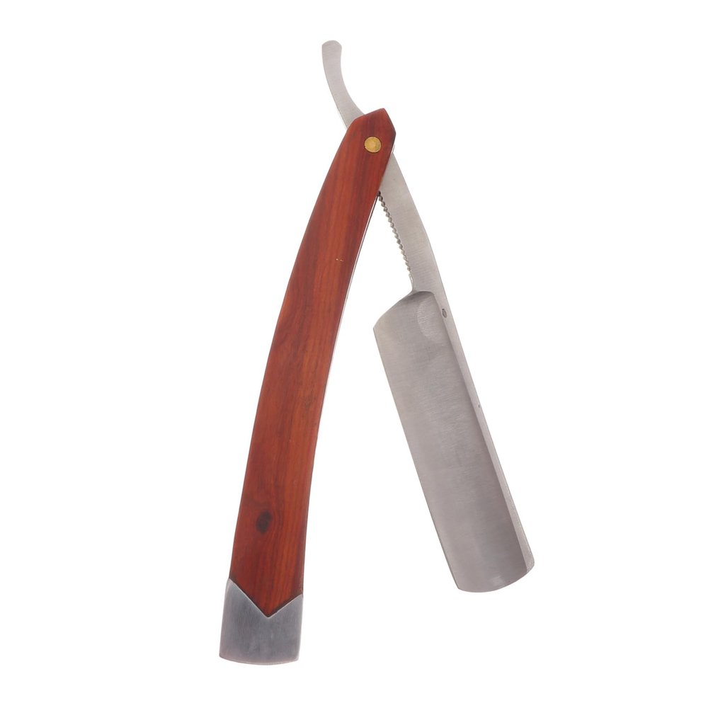 FOMIYES Wood Handle Straight Barber Razor for Men Foldable Manual Shaving Tool for Beard Sideburns and Short Hair Lightweight Durable Design Suitable for Barber Shops and Personal Grooming