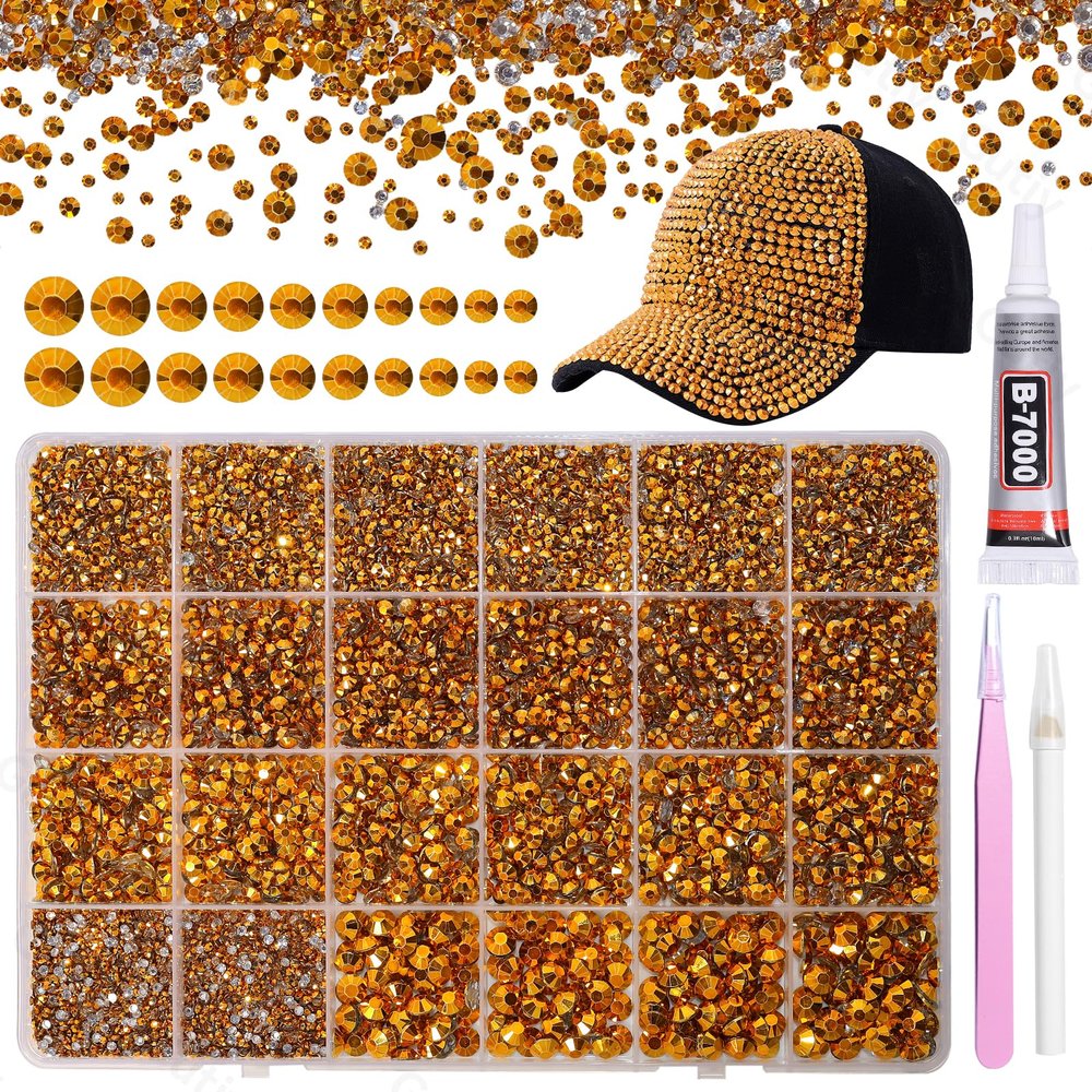21000Pcs Gold Rhinestones for Bedazzling Kit, Mix Sizes Jelly Bedazzling Resin Gems, Gold Gems Bedazzling for Crafting, Flatback Resin Rhinestones for Craft DIY Face Makeup