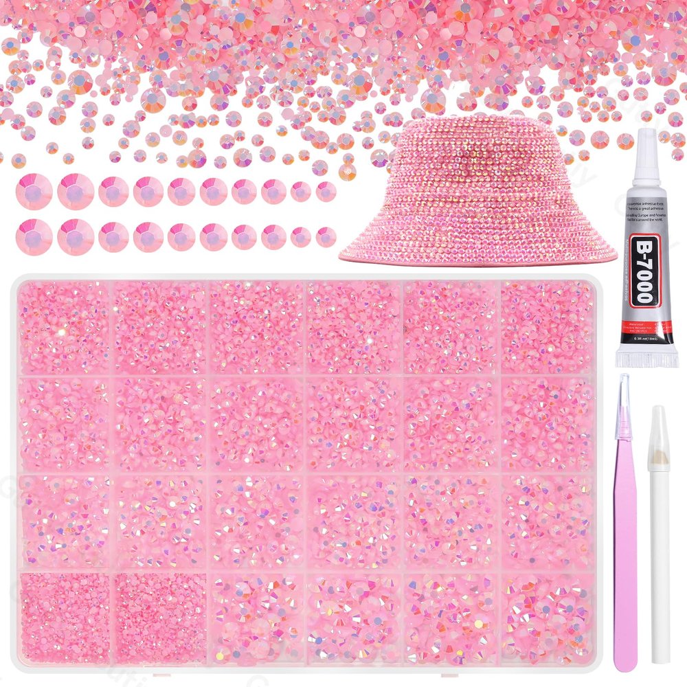 21000Pcs Light Pink Rhinestones for Bedazzling Kit, Mix Sizes Jelly Bedazzling Resin Gems, Pink AB Gems Bedazzling for Crafting, Flatback Resin Rhinestones for Craft DIY Face Makeup