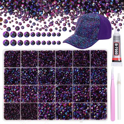 21000Pcs Purple Black Rhinestones for Bedazzling Kit, Mix Sizes Jelly Bedazzling Resin Gems, Gems Bedazzling for Crafting, Flatback Resin Rhinestones for Craft DIY Face Makeup
