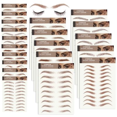 20 Sheets Eyebrow Tattoo Waterproof Eyebrow Sticker, 4D Hair Like Natural Fake Tattoo Eyebrows Peel Off Instant Transfers Brows Shaper Eyebrow Makeup Sticker for Women Girls, Variety Brown