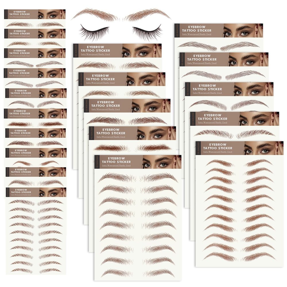 20 Sheets Eyebrow Tattoo Waterproof Eyebrow Sticker, 4D Hair Like Natural Fake Tattoo Eyebrows Peel Off Instant Transfers Brows Shaper Eyebrow Makeup Sticker for Women Girls, Variety Brown