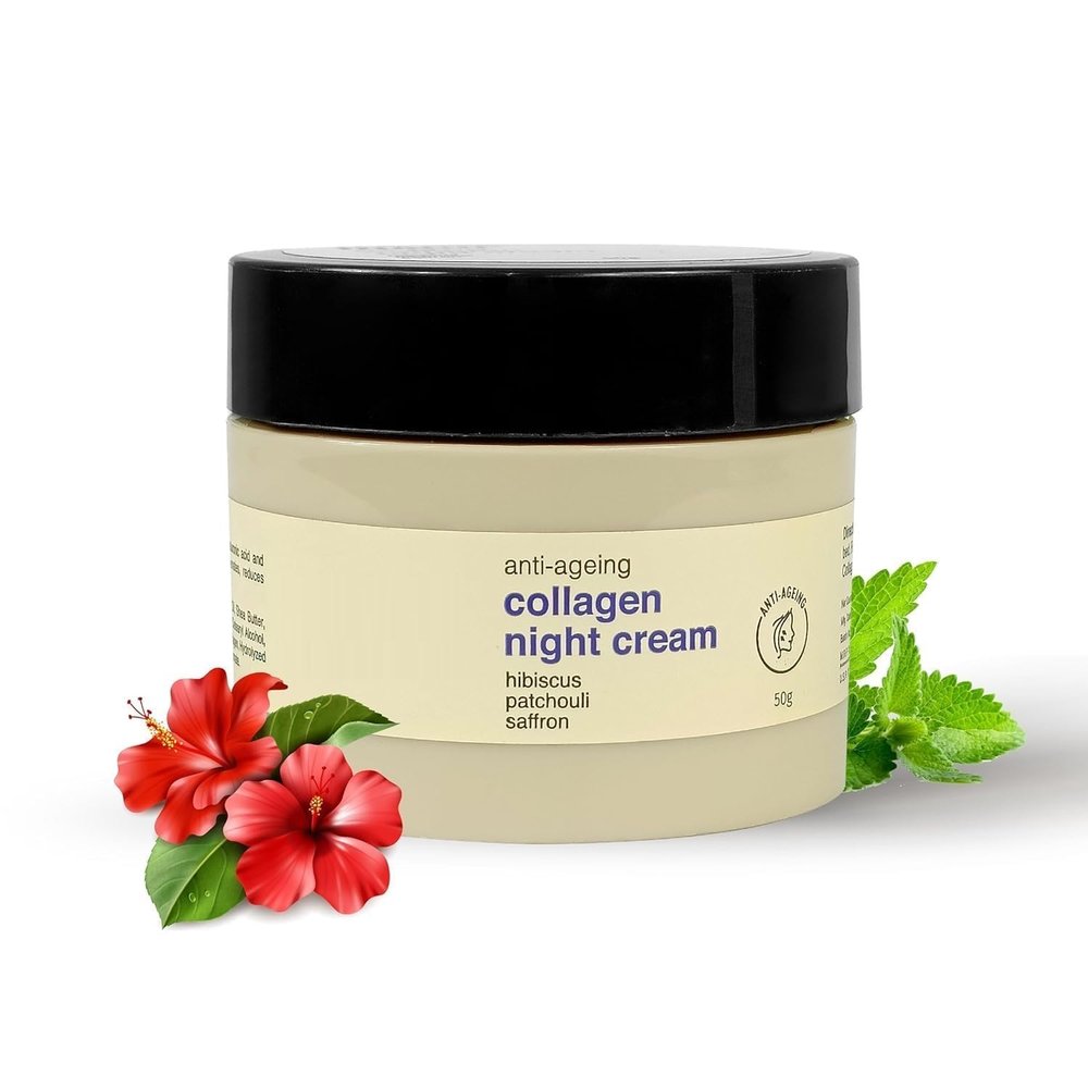 Collagen Night Cream for Anti-Aging, Hydration & Firmness with Saffron, Shea Butter & Almond Oil | Natural Skincare for Fine Lines & Wrinkles | Night Moisturizer for Glowing Skin | 50g