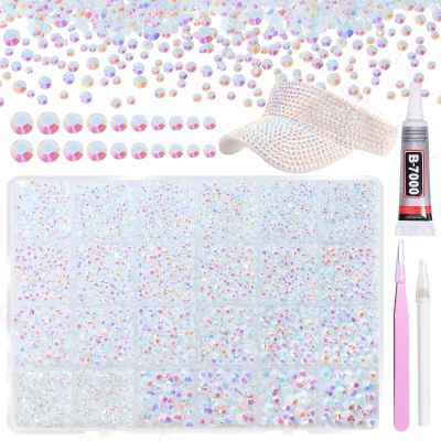 21000Pcs White AB Rhinestones for Bedazzling Kit, Mix Sizes Jelly Bedazzling Resin Gems, White Gems Bedazzling for Crafting, Flatback Resin Rhinestones for Craft DIY Face Makeup