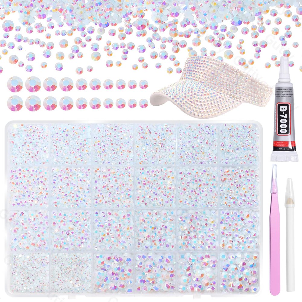 21000Pcs White AB Rhinestones for Bedazzling Kit, Mix Sizes Jelly Bedazzling Resin Gems, White Gems Bedazzling for Crafting, Flatback Resin Rhinestones for Craft DIY Face Makeup