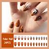 24Pcs Halloween Brown French Tip Press on Nails Spider Medium Almond Fake Nails Moon Leaves Spider Web Reusable Full Cover Acrylic Nails for Women Halloween Manicure Supplies view 2