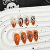 24Pcs Halloween Brown French Tip Press on Nails Spider Medium Almond Fake Nails Moon Leaves Spider Web Reusable Full Cover Acrylic Nails for Women Halloween Manicure Supplies view 3