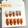 24Pcs Halloween Brown French Tip Press on Nails Spider Medium Almond Fake Nails Moon Leaves Spider Web Reusable Full Cover Acrylic Nails for Women Halloween Manicure Supplies view 4