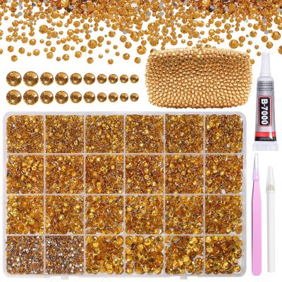 21000Pcs Golden Rhinestones for Bedazzling Kit, Mix Sizes Jelly Bedazzling Resin Gems, Golden Gems Bedazzling for Crafting, Flatback Resin Rhinestones for Craft DIY Face Makeup