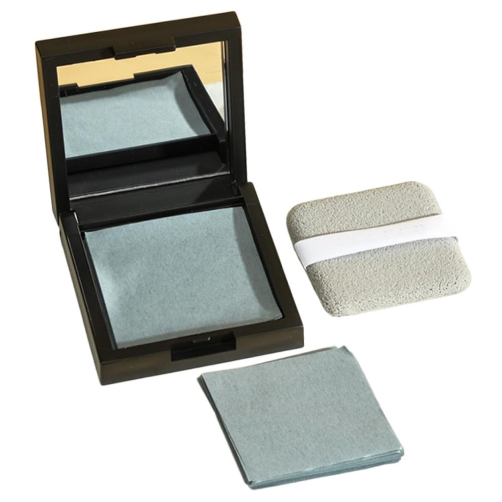 PartyKindom Oil Absorbing Facial Blotting with Mirror and Puff Compact Oil Control Paper for Oily and Combination Skin Removal Portable Makeup Friendly Tissues