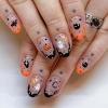 24Pcs Halloween Press on Nails Short Almond Cute Ghost Bat Fake Nails with Glue Black Moon Glue on Nails Glossy Acrylic Nails for Women Orange Black Halloween French Nail Art Supplies view 1