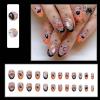 24Pcs Halloween Press on Nails Short Almond Cute Ghost Bat Fake Nails with Glue Black Moon Glue on Nails Glossy Acrylic Nails for Women Orange Black Halloween French Nail Art Supplies view 2