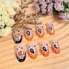24Pcs Halloween Press on Nails Short Almond Cute Ghost Bat Fake Nails with Glue Black Moon Glue on Nails Glossy Acrylic Nails for Women Orange Black Halloween French Nail Art Supplies view 3