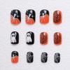 24Pcs Halloween Press on Nails Short Rounded Ghost Pumpkin Fake Nails Orange Black Glue on Nails Full Cover Acrylic Nails for Women Holiday Cute Nail Decoration view 3