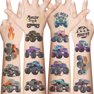 10 Sheets Monster Truck Temporary Tattoos for Teens - Race Car Themed Fake Tattoo Stickers, Birthday Party Favors & Decorations (Monster)
