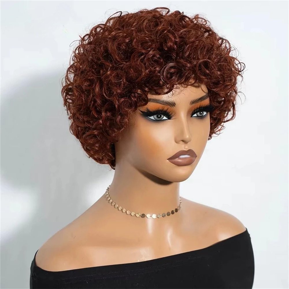 10 Inch Short Afro Kinky Curly Human Hair Wig With Bangs For Black Women