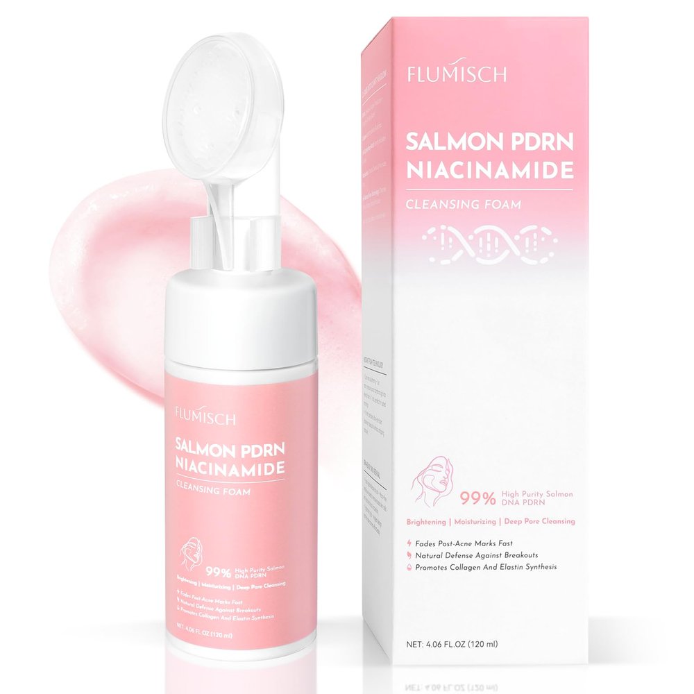 FluMisch Salmon DNA PDRN Facial Cleanser | Low pH Hydrating Daily Foaming Face Wash with Soft Massage Heads | PDRN, Collagen & LHA | Gentle Pore Care & Radiant, Balanced-Looking Skin | 4.23 oz