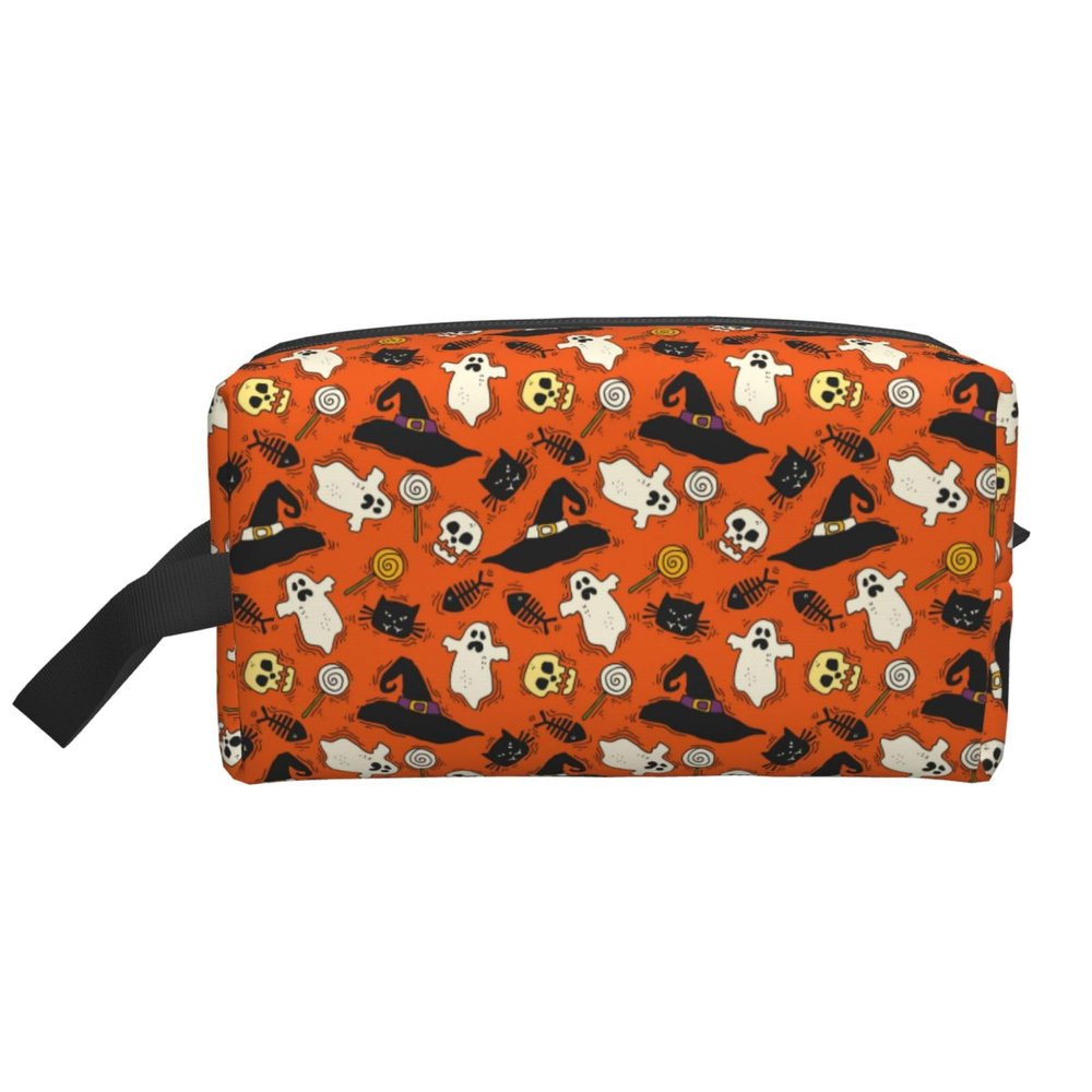 VTHXLOI Happy Halloween Pumpkin Travel Toiletry Bag Makeup Bag Waterproof Cosmetic Organizer Bag Bathroom Storage Bags for Women Men