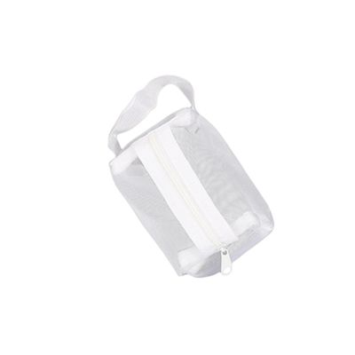 1Pc Portable Cosmetic Bag & Coin Pouch -Mini Travel Carry Zippered Square Mesh Storage(White).