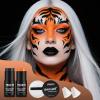 YBUETE Black Orange Face Body Paint Stick Set with Translucent Setting Powder and Sponges, Professional Full Coverage Face Painting for Adults Halloween Cosplay SFX Tiger Pumpkin Clown Makeup view 3