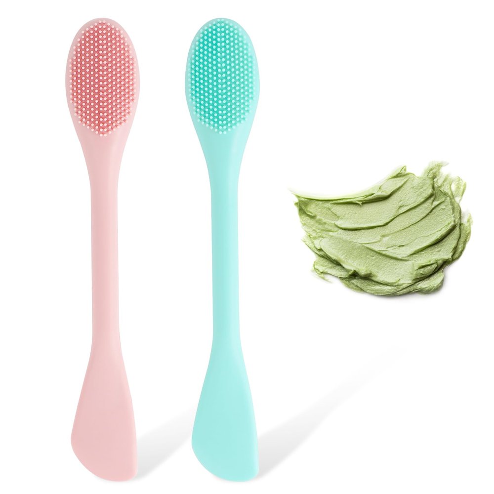 2PCS Silicone Facial Cleaning Brush- 2 in 1 Face Scrubber Exfoliator for Exfoliating, Massaging, Remove Blackheads- Face Mask Applicator Brush for for Mud, Clay, Lotion, DIY Mask