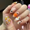 24Pcs Halloween Press on Nails Medium Almond Cute Pumpkin Ghost Fake Nails With Glue White Spider Web Glossy Full Cover Acrylic Nails Reusable for Women Halloween Cute Nail Art Supplies view 1