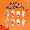 24Pcs Halloween Press on Nails Medium Almond Cute Pumpkin Ghost Fake Nails With Glue White Spider Web Glossy Full Cover Acrylic Nails Reusable for Women Halloween Cute Nail Art Supplies view 3