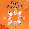24Pcs Halloween Press on Nails Medium Almond Cute Pumpkin Ghost Fake Nails With Glue White Spider Web Glossy Full Cover Acrylic Nails Reusable for Women Halloween Cute Nail Art Supplies view 4
