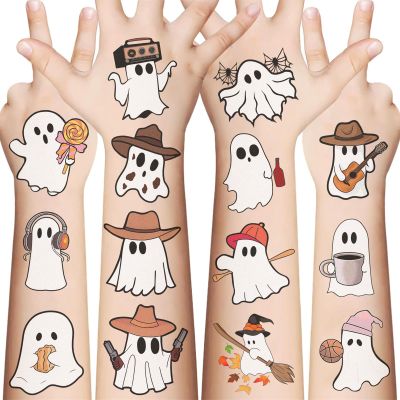 10 Sheets Halloween Ghost Temporary Tattoo for Teens Arm, Long Lasting Temp Bulk Horror Halloween Decoration Fake Tattoo Stickers Body Face, Party Favor (Ghost)