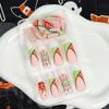 24pcs Halloween French Tip Press on Nails Spider Medium Coffin Fake Nails Spider Web Green Heart Shape Glue on Nails Full Cover Acrylic Nails for Women Holiday Orange Green French Nail view 4