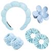 BluOcnMkt 6PCS Skincare Headband Set Blue Spa Makeup Headbands for Women, Large Flower Hair Clip, Velvet Hair Scrunchies view 1