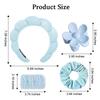 BluOcnMkt 6PCS Skincare Headband Set Blue Spa Makeup Headbands for Women, Large Flower Hair Clip, Velvet Hair Scrunchies view 3
