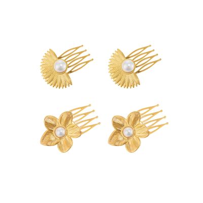 4Pcs Retro Hair Combs Golden Flower Vintage Hair Comb with Pearls Accessories Enhance Temperament