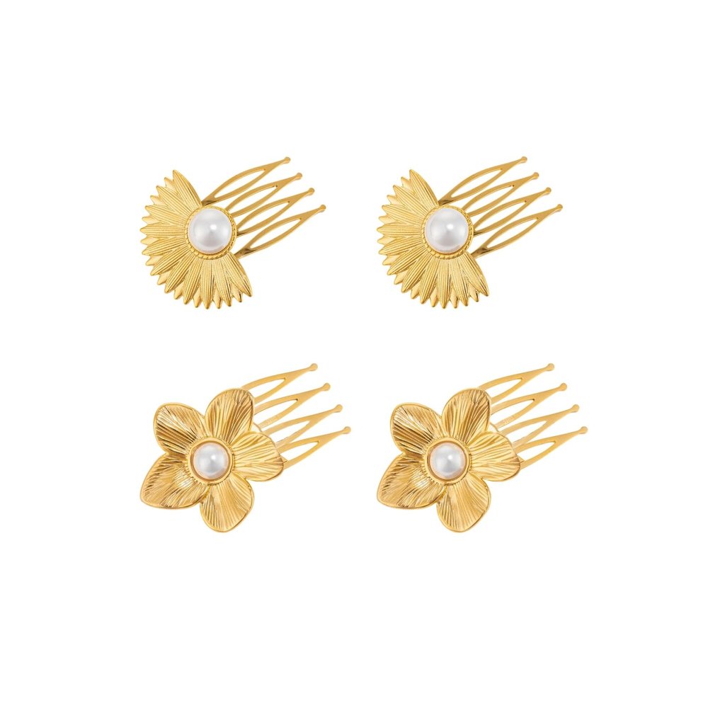 4Pcs Retro Hair Combs Golden Flower Vintage Hair Comb with Pearls Accessories Enhance Temperament