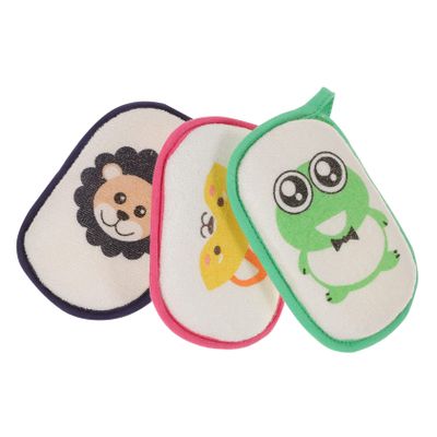 ASAKKURA 3 pcs Cartoon Bath Scrubber Sponge for Gentle Exfoliating Soft Bathing Sponge with Hanging Hook Mixed Colors